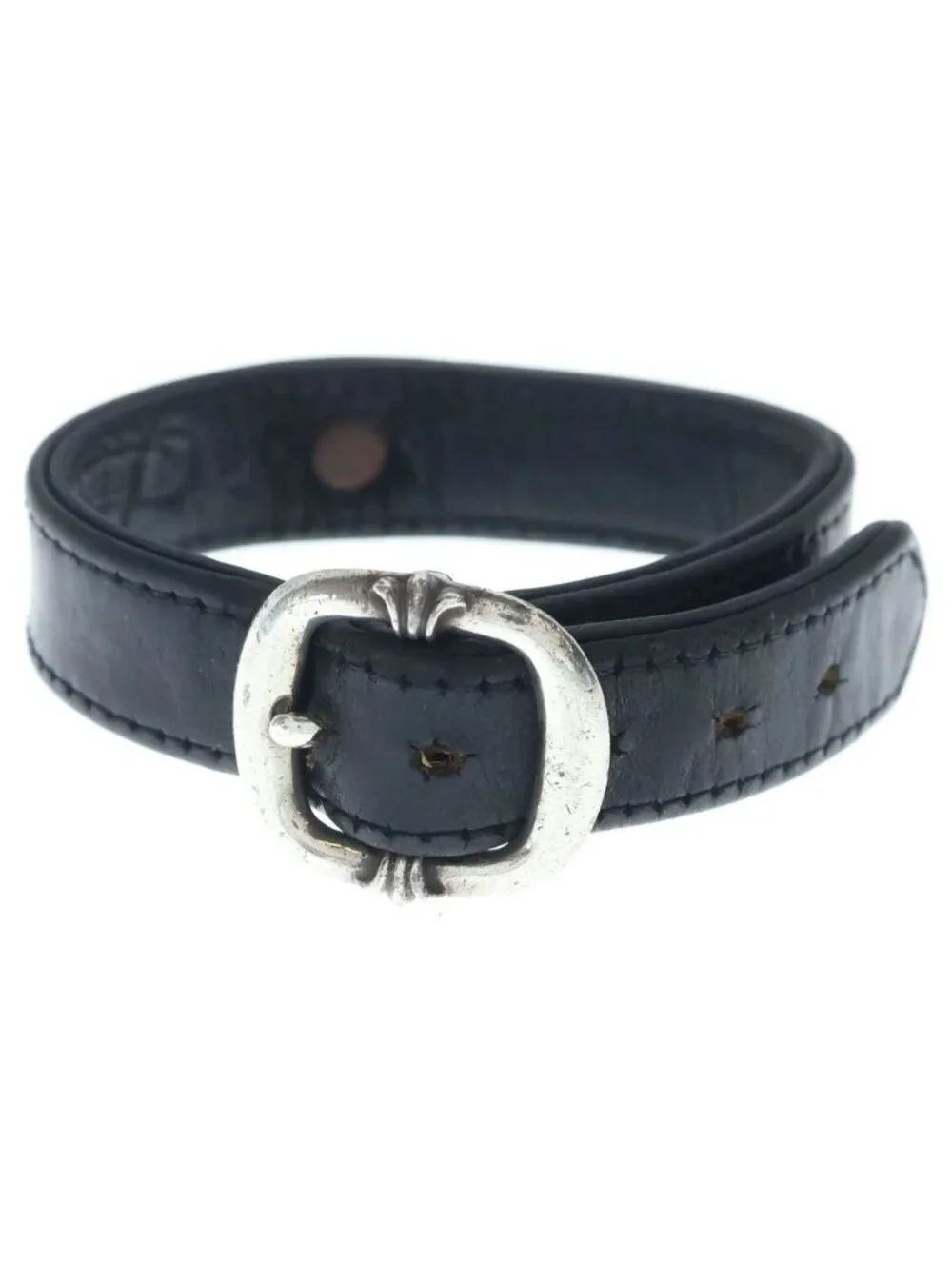 Chrome Hearts Gunslinger Crossball Leather Bracelet Black Silver